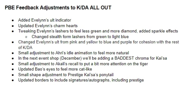 Một số chỉnh sửa của Riot Games lên skin KDA 2020