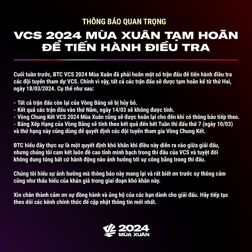 Vụ việc bán độ LMHT tại Việt Nam: VCS tạm hoãn vô thời hạn và tiến hành điều tra - -206451308